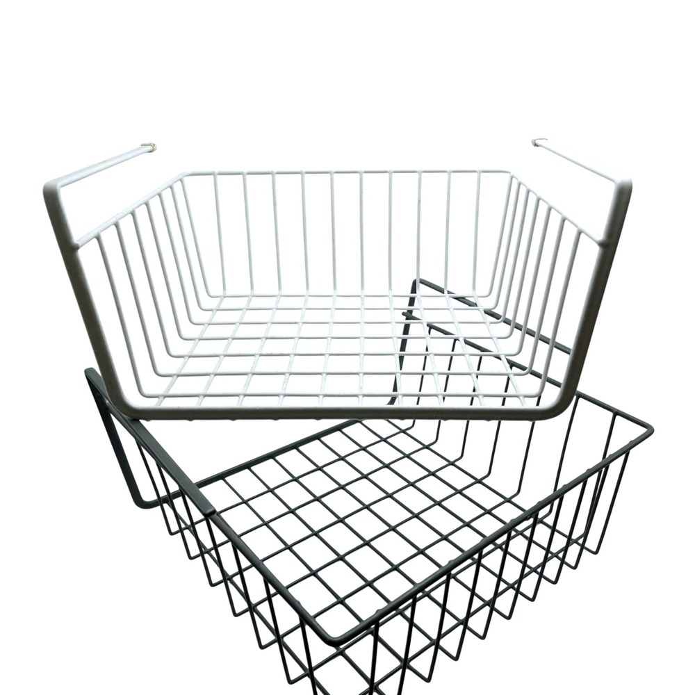 Under Shelf Baskets Set of 2 White Black‎ Metal Storage Organizer Wire